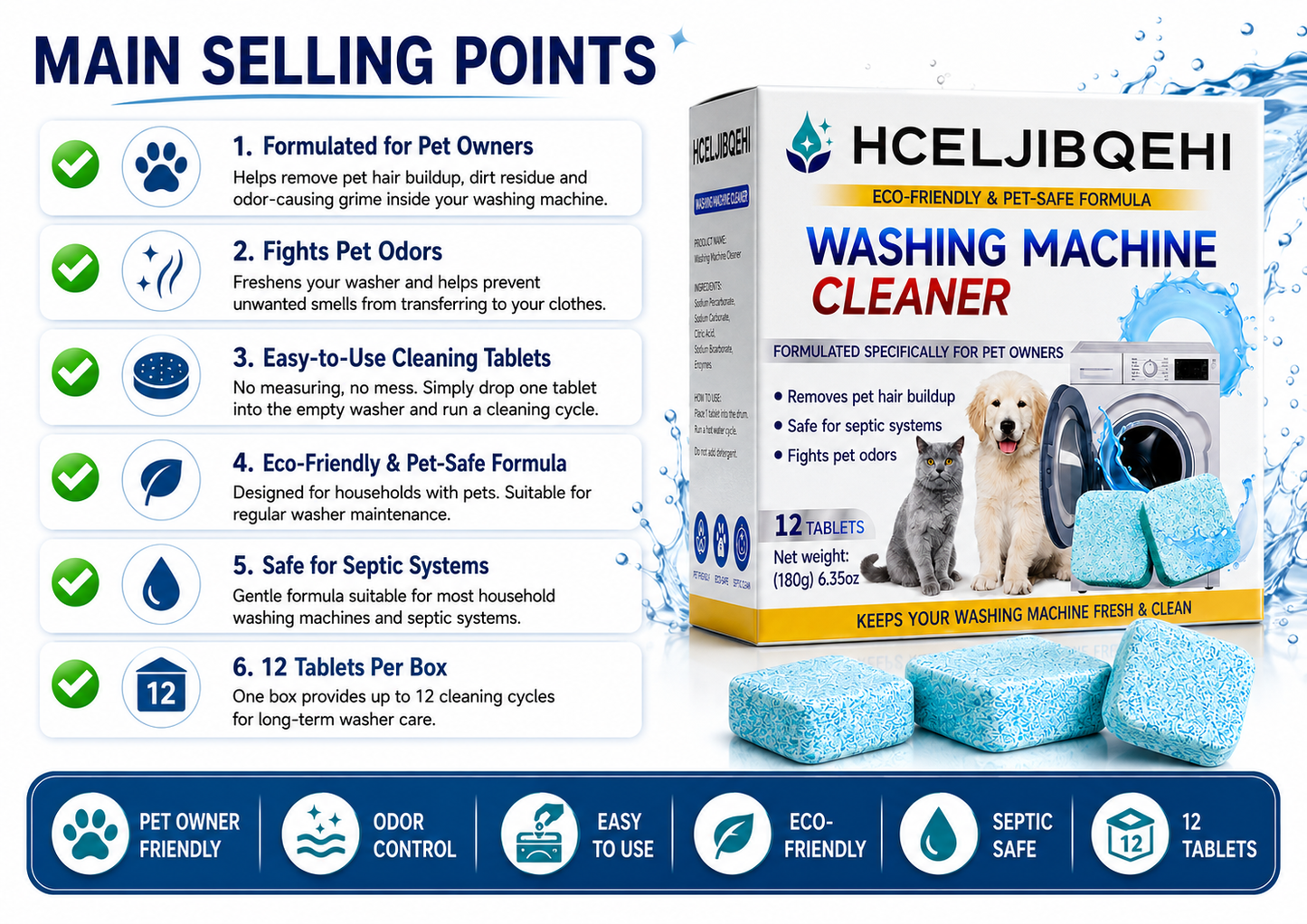 Eco-Friendly Washing Machine Cleaning Tablets for Pet Owners