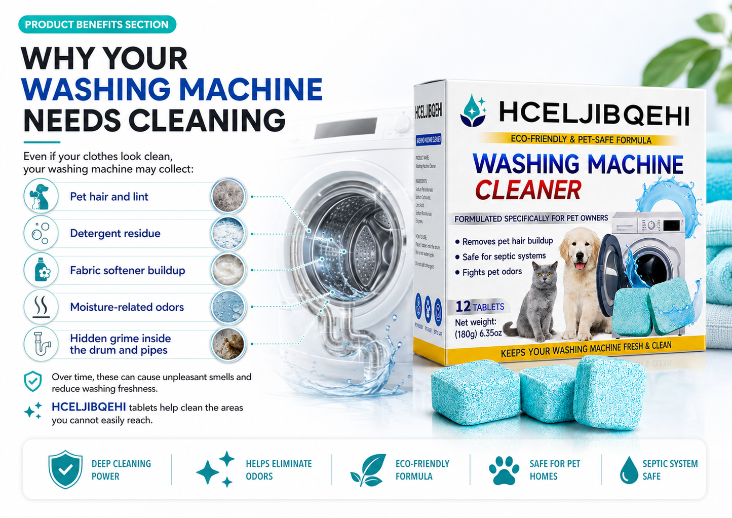 Eco-Friendly Washing Machine Cleaning Tablets for Pet Owners